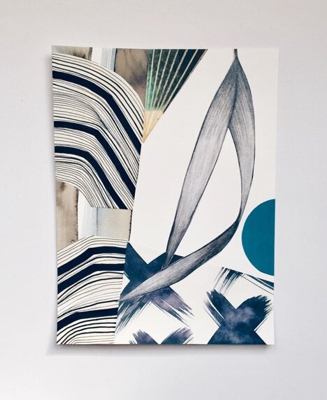 Palm blue (mixed media on paper) by Eva Magill-Oliver