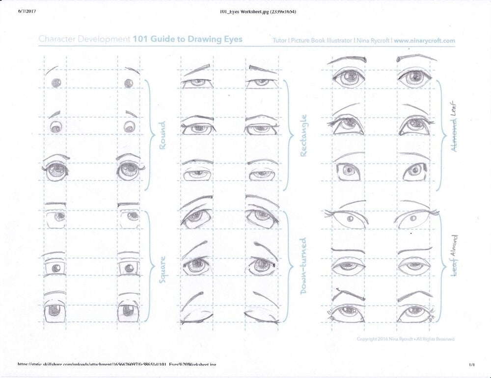 Du kannst deinen Augenzeichnungen beliebige Variationen hinzufügen, wie von Skillshare-Kursteilnehmerin Pam Martin illustriert. 