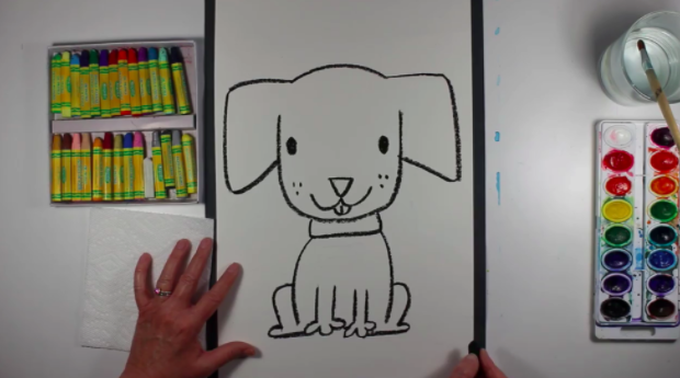 A few more basic shapes help to complete the puppy’s body.