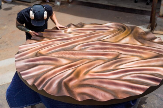 “Poppy Fields (ash wood, finished with metallic copper pearls)” by Dan ‘Nuge’ Nguyen. Photo: Kevin Tam