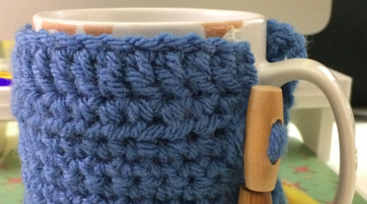 Sarah  will teach you to crochet this adorable mug hug