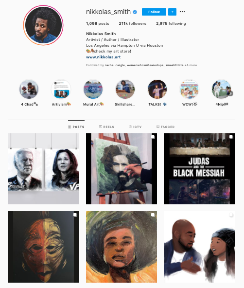Nikkolas Smith’s Instagram feed shows his passion for activism through art.