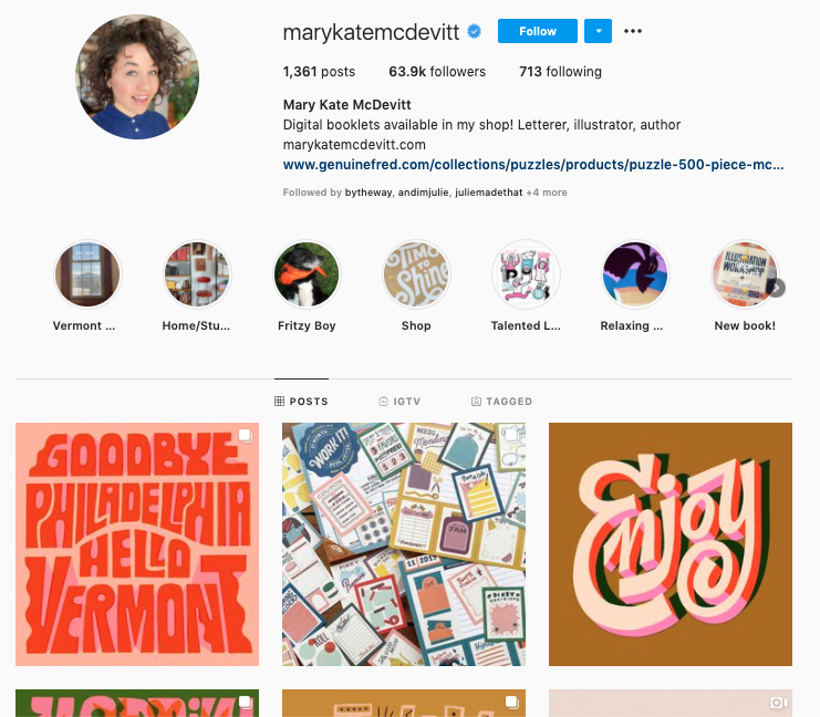 Mary Kate McDevitt’s Instagram account is the perfect choice for people who want to admire or learn about hand lettering.