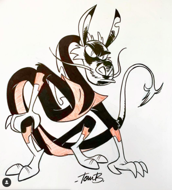 As a former Disney animator, Tom Bancroft now shares character mashups, such as this Nightcrawler-Mushu combo, on his Instagram. 