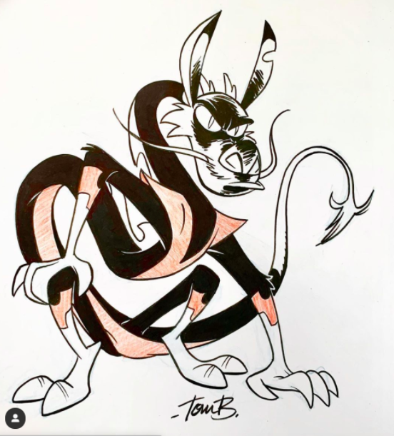 As a former Disney animator, Tom Bancroft now shares character mashups, such as this Nightcrawler-Mushu combo, on his Instagram.