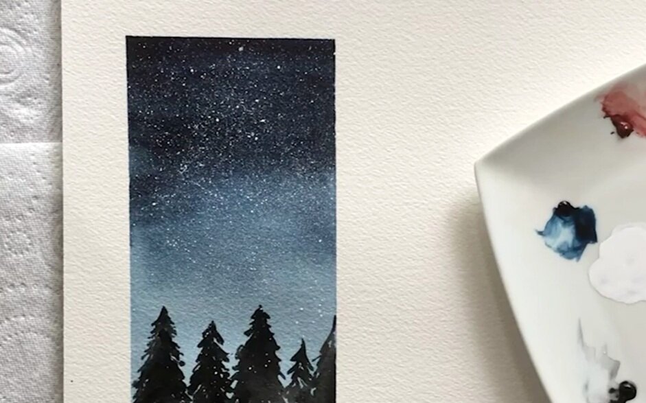 The splatter effect can be used to depict a starry night sky.