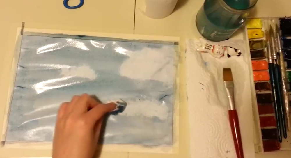 The color lift technique removes pigment from select areas of the painting.