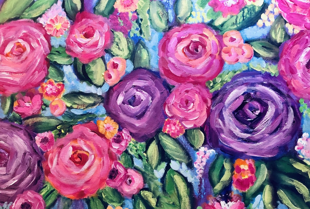Trabalho da estudante Paula Hall para o curso de Pintura acrílica fácil: como pintar flores em acrílico sobre tela .