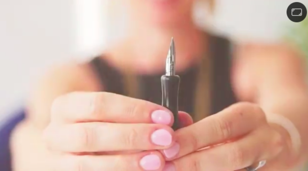 Skillshare instructor Bryn Chernoff showcases the nib on her calligraphy pen.