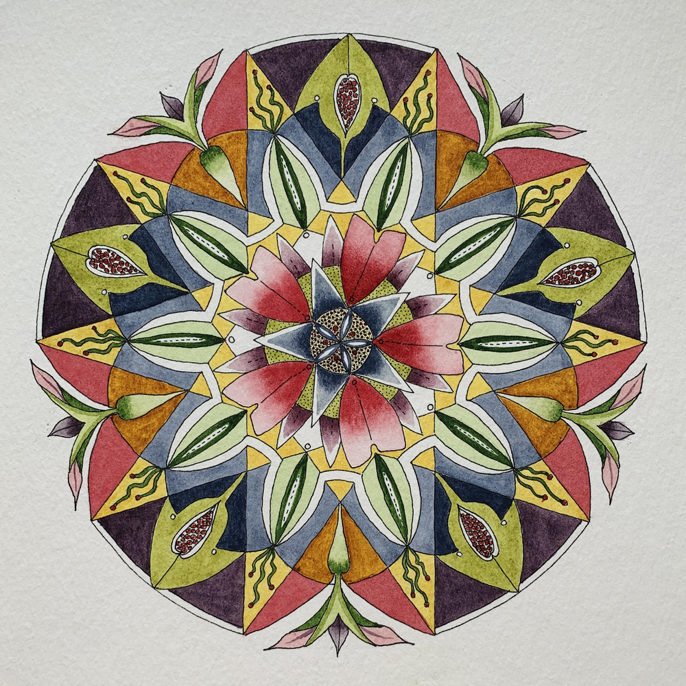 Arbeit der Kursteilnehmerin Carol S. für Entwerfen eines Pentagramm-Mandalas