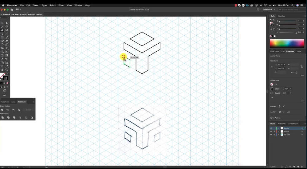 Skillshare instructor Daniel Evans demonstrates how you can turn a hand-drawn graphic into a digitized isometric drawing.