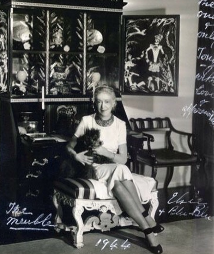 Image via Instagram @elsie.dewolfe Elsie de Wolfe with her dog, Blu Blu, in 1944.