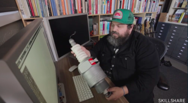 Draplin incorporates fun into his work by experimenting with pieces like this giant spark plug that he procured from an auto shop he happened upon during his travels.