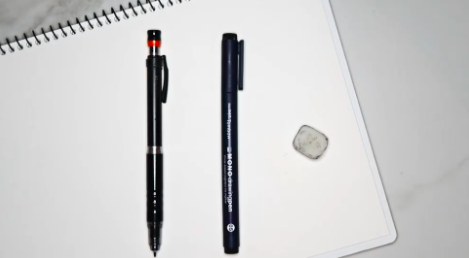 Start with the basics—a sketchbook, pencil, pen, and eraser.