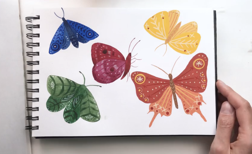 Nature illustrator and Skillshare instructor Julia Bausenhardt can also create whimsical butterflies like in these folk art illustrations. 