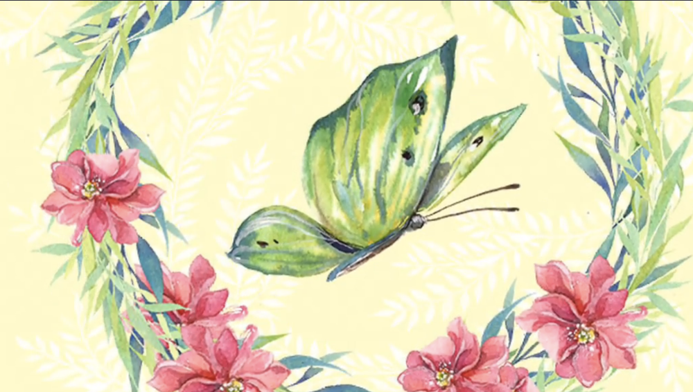 Stylized butterfly side view by watercolor instructor Irina Trzaskos.