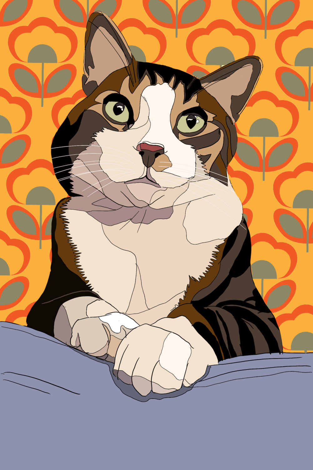 Procreate 5 is a versatile digital illustration tool with rich features that support all styles of art, including this modern, line-art based composition of a cat.