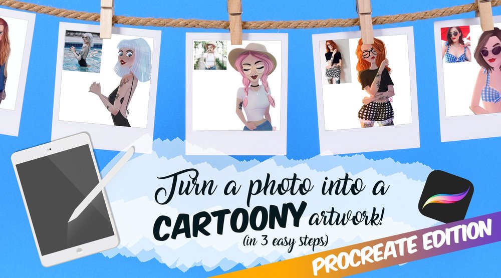 Maria explains how to draw cartoon portraits from reference photos in Procreate