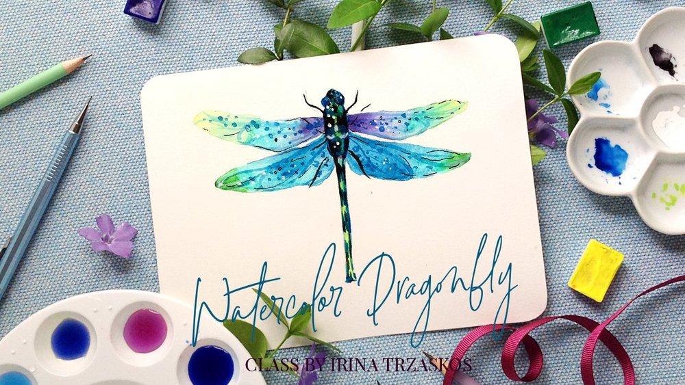 Paint a simple watercolor dragonfly with Irina