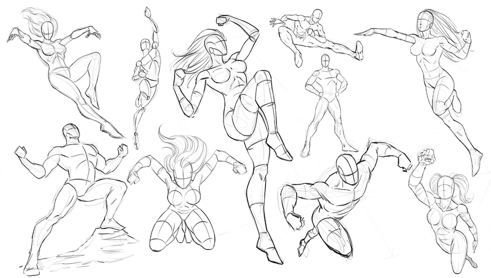 Learning how to draw action poses includes practicing with dynamic poses, and can include learning how to draw fighting poses.