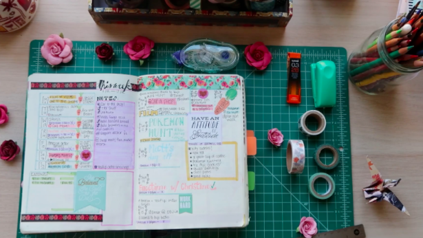 A sample bullet journal from the Skillshare course “Bullet Journaling for Self Care and Productivity”