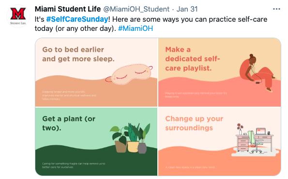 A few bonus tips for self care Sunday from Miami University in Ohio.