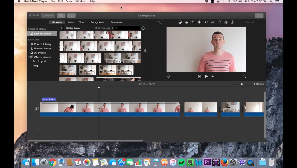 An example of basic video editing in Quicktime Player.