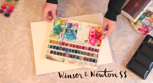 Ana Victoria Calderon shares multiple watercolor sets that range in price, encouraging students to choose what works best for them.