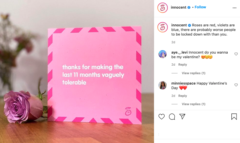 Image via Instagram Innocent combines humor and shareable content to drive engagement.