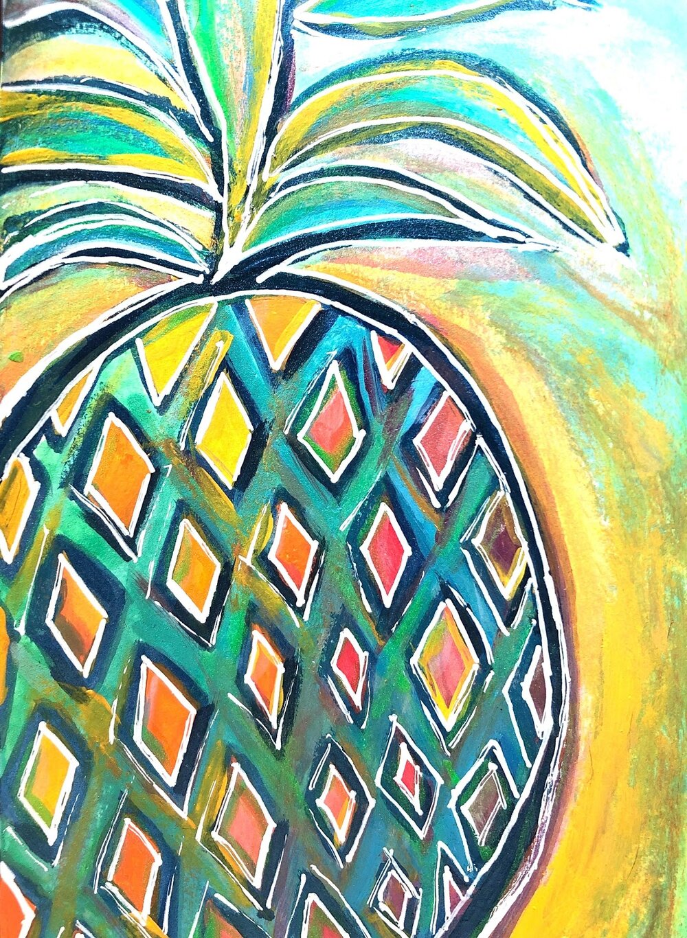 Pinta una divertida piña tropical en los tonos que elijas.