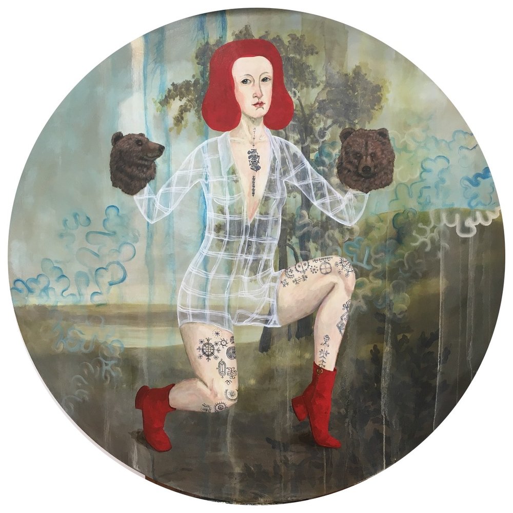 ‘Bear Lady’ (48” diameter, 2019, acrylic on panel) © Anne Siems