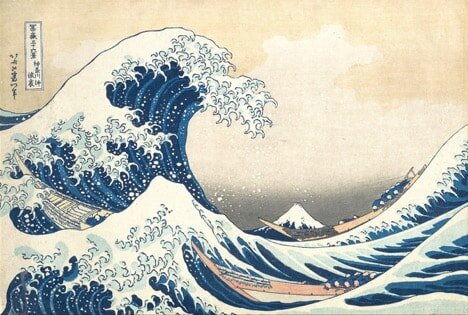 Katsushika Hokusai: Under the Wave off Kanagawa (Kanagawa oki nami ura), also known as The Great Wave, from the series Thirty-six Views of Mount Fuji (Fugaku sanjūrokkei),ca. 1830–32. H. O. Havemeyer Collection, Bequest of Mrs. H. O. Havemeyer, 1929.