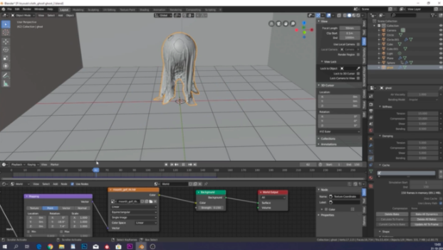 Using Blender, this artist has created the animation of a spooky cloth ghost rising from the floor.