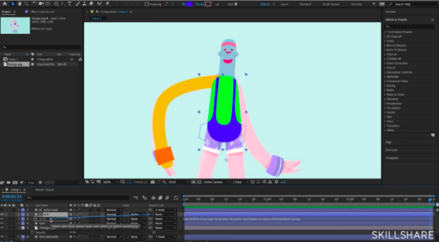 Animator:innen können Adobe After Effects für alles verwenden, von der Einrichtung einer Leinwand bis hin zur Animation einer Figur.
