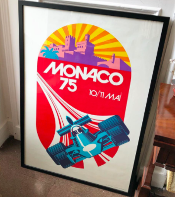 Michael Turner’s poster celebrating the 1975 Monaco Grand Prix combines elements of the race location and the race itself. | Retro Design Mega Guide by Skillshare