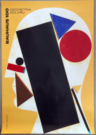 In this poster for Label Magazine, Pawal Jonca uses big, bold geometric shapes and colors. | Retro Design Mega Guide by Skillshare