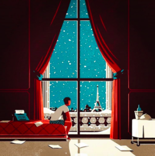 This image of Paris in winter was designed by Tom Haugomat with a limited yet bold color palette. | Retro Design Mega Guide by Skillshare