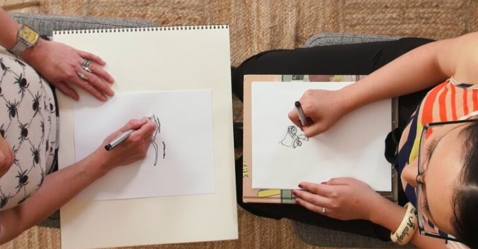 Yuko Shimizu demonstrates blind contour drawing in   Learning How to Draw