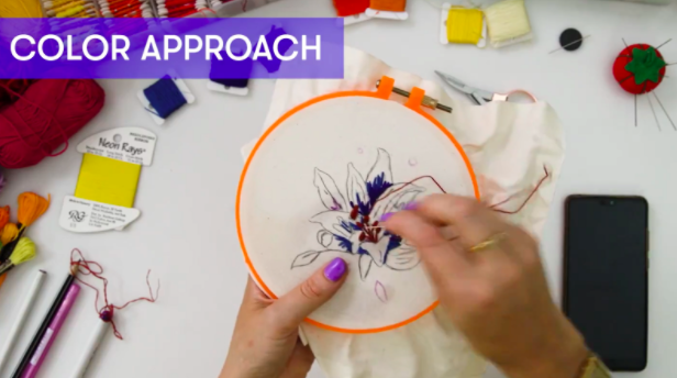 A cross-stitched flower takes form in this innovative class.