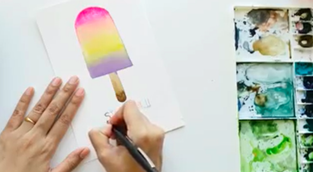 Watercolor a whimsical popsicle postcard with a sweet saying.