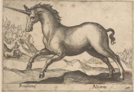 A unicorn drawing by Italian artist Antonio Tempesta.