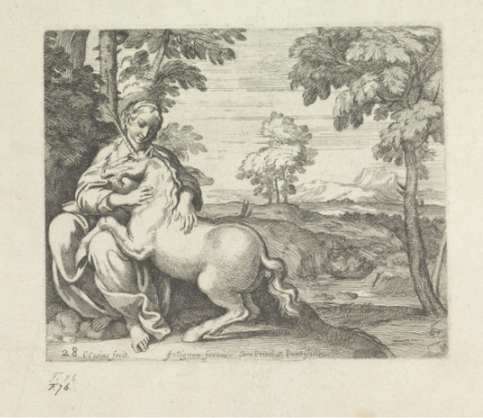 This drawing shows a person with a unicorn friend.