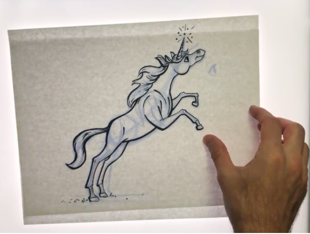 Once you’re finished tracing, your unicorn outline is transformed into a completed unicorn drawing!