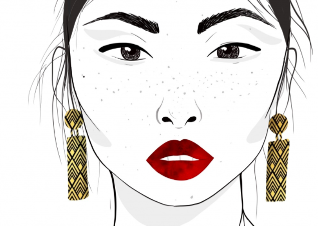 Bold lip colors can often be found in fashion facial illustrations.