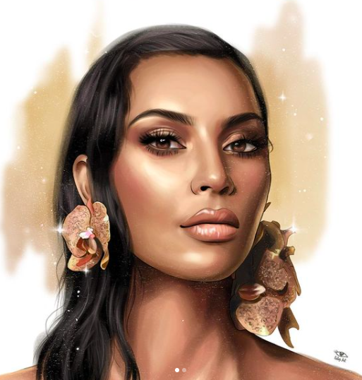 Image via  Instagram   Nabfi Art’s finished portrait of celebrity Kim Kardashian. 