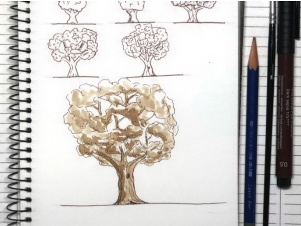 Des arbres simples et buissonnants par l'étudiante de Skillshare Denise Wolverton.