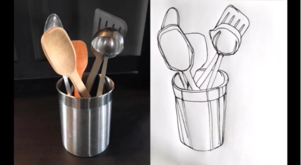 This drawing was created with one continuous contour line. 