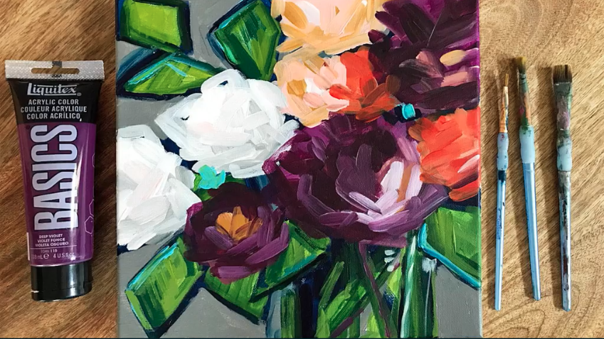 Elige tus colores favoritos de pintura acrílica para hacer estas hermosas flores. 