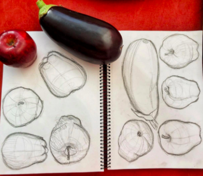 A estudante da Skillshare Jessi I. explora frutas e legumes em três dimensões.