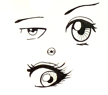 Exemplos de olhos de anime pelo instrutor da Skillshare, Enrique Plazola.